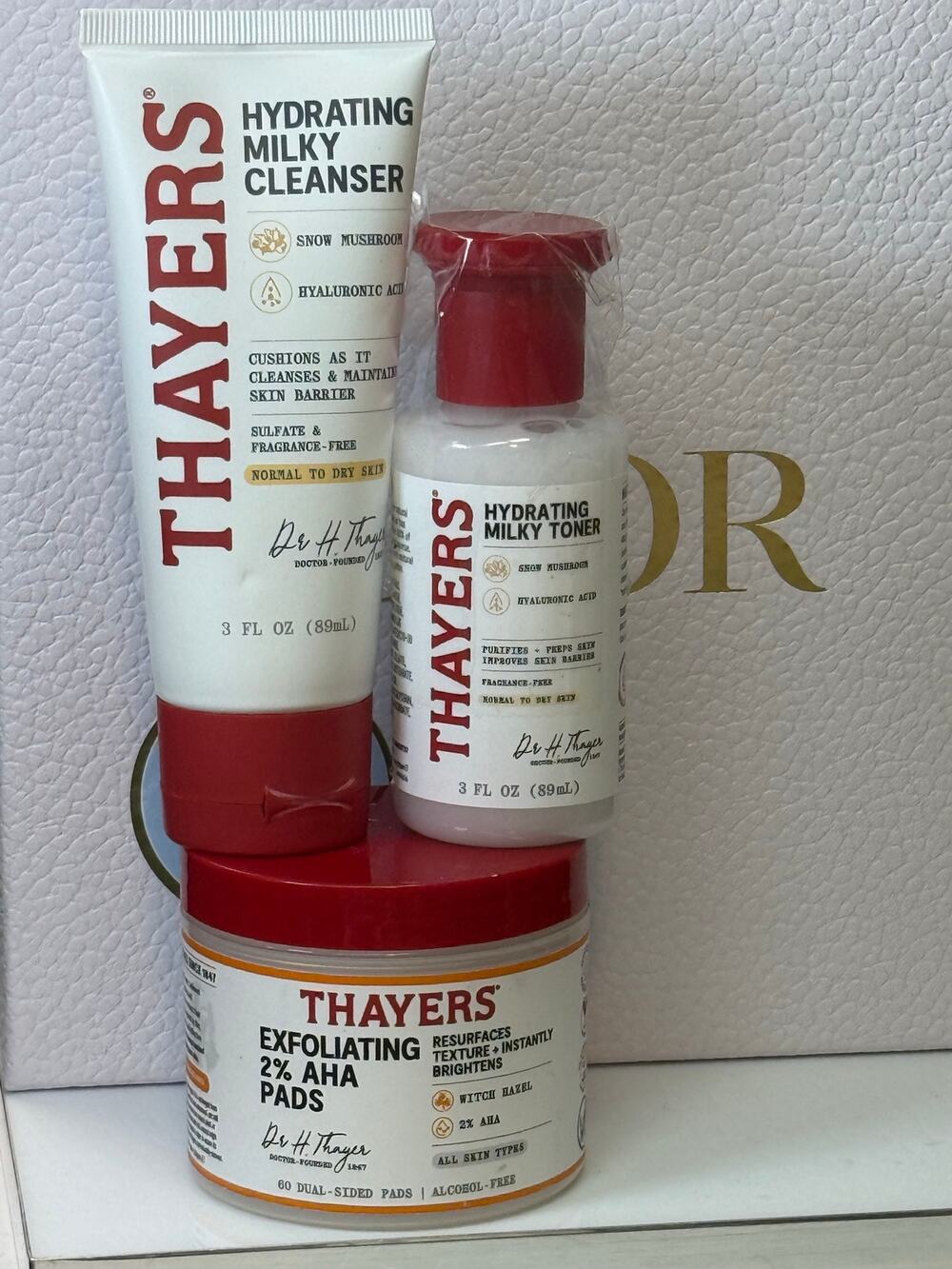 Thayers 3 Pc BUNDLE - Hydrating Milky Cleanser + Toner & Exfoliating 2% AHA PADS